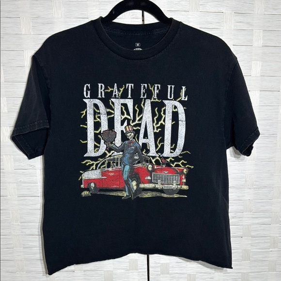 Grateful Dead Tops - Grateful Dead Black T Shirt‎ with Skeleton Holding Roses Graphic Size Medium